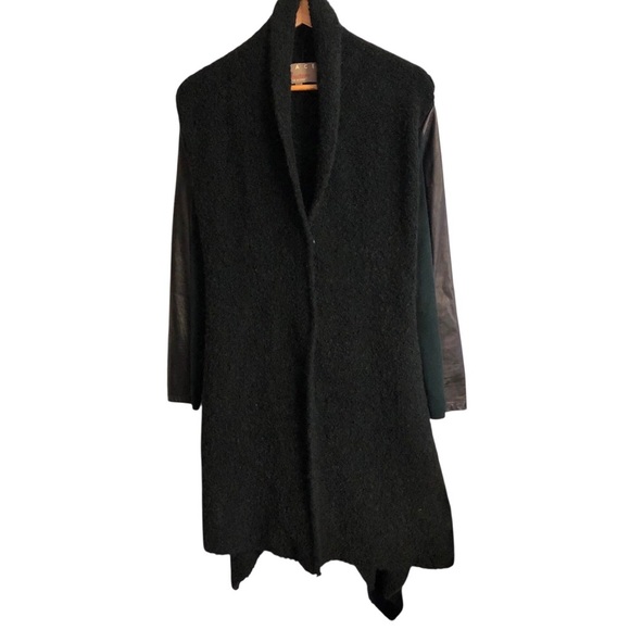 Space Couture Italy Sz 40 S Knit Coat Wool Alpaca Leather Green Assymetric hem - Picture 4 of 12